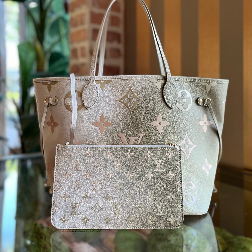 LOUIS VUITTON Neverfull MM Sunset Kaki Spring in the City Monogram Canvas Tote
